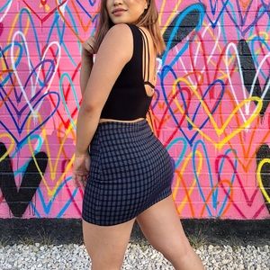 Blue Plaided Mini Skirt